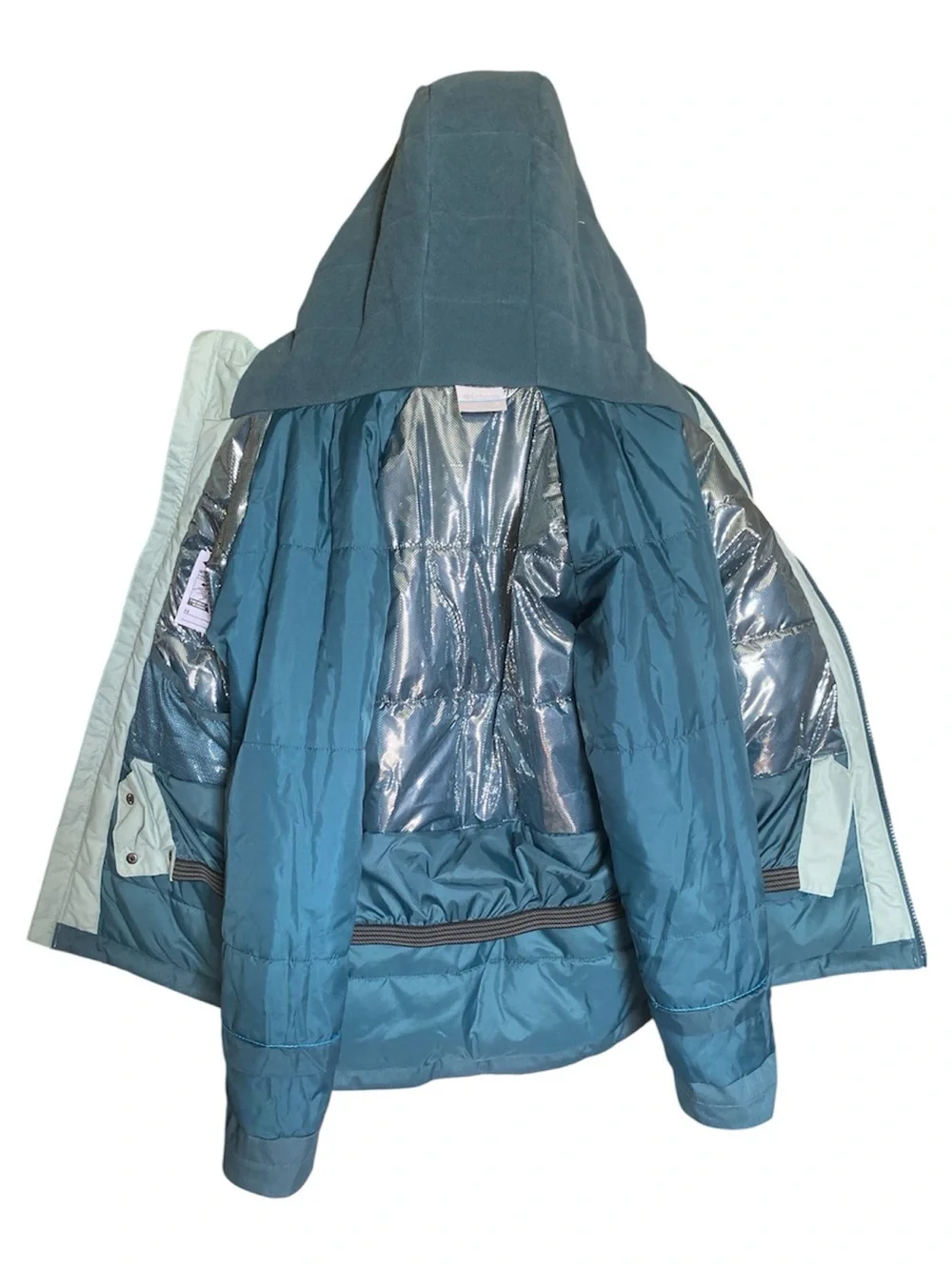 Columbia Kids Two-Tone Mint and Teal Hooded Rain Jacket